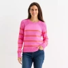 St. John's Bay Womens Crew Neck Long Sleeve Striped Cable Knit Pullover Sweater In Pink