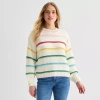 St. John's Bay Womens Crew Neck Long Sleeve Striped Pullover Sweater In Multi