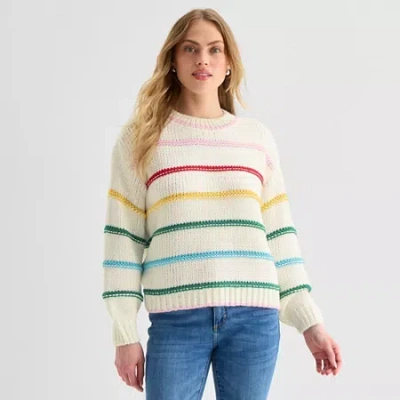 St. John's Bay Womens Crew Neck Long Sleeve Striped Pullover Sweater In Multi