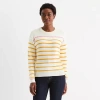 St. John's Bay Womens Crew Neck Long Sleeve Striped Pullover Sweater In White