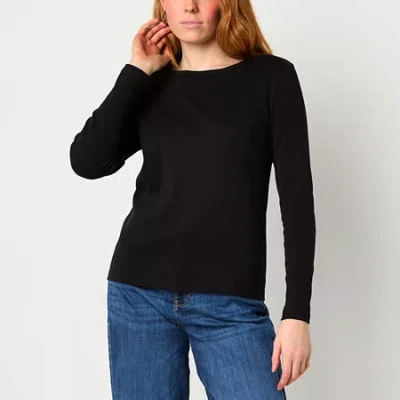 St. John's Bay Womens Crew Neck Long Sleeve T-shirt In Black