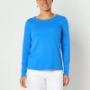 St. John's Bay Womens Crew Neck Long Sleeve T-shirt In Blue