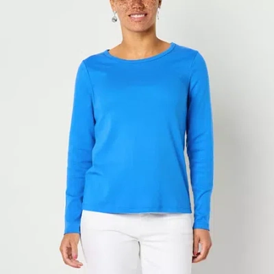 St. John's Bay Womens Crew Neck Long Sleeve T-shirt In Blue
