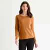St. John's Bay Womens Crew Neck Long Sleeve T-shirt In Brown