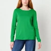 St. John's Bay Womens Crew Neck Long Sleeve T-shirt In Green
