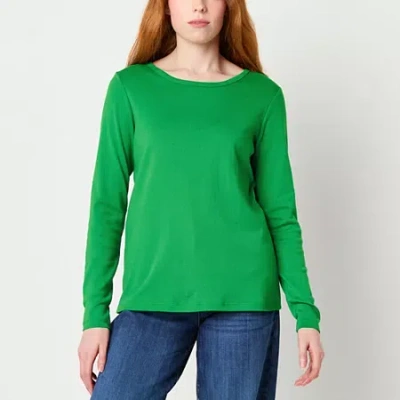 St. John's Bay Womens Crew Neck Long Sleeve T-shirt In Green