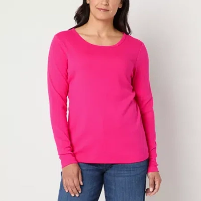 St. John's Bay Womens Crew Neck Long Sleeve T-shirt In Pink