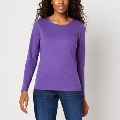 St. John's Bay Womens Crew Neck Long Sleeve T-shirt In Purple