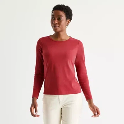St. John's Bay Womens Crew Neck Long Sleeve T-shirt In Red