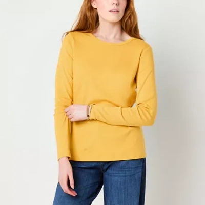 St. John's Bay Womens Crew Neck Long Sleeve T-shirt In Yellow