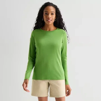 St. John's Bay Womens Crew Neck Long Sleeve T-shirt In Animal Print
