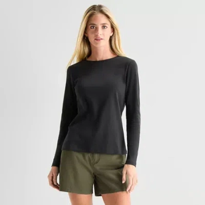 St. John's Bay Womens Crew Neck Long Sleeve T-shirt In Black