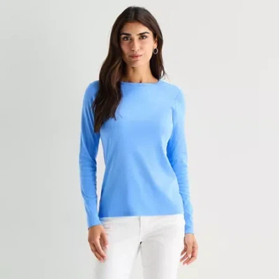 St. John's Bay Womens Crew Neck Long Sleeve T-shirt In Blue