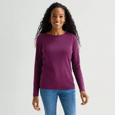 St. John's Bay Womens Crew Neck Long Sleeve T-shirt In Burgundy
