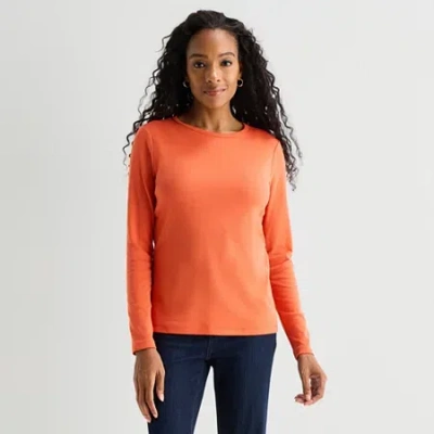 St. John's Bay Womens Crew Neck Long Sleeve T-shirt In Multi