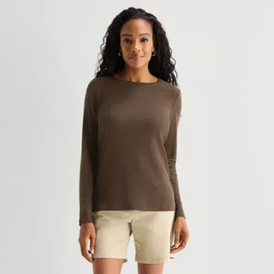 St. John's Bay Womens Crew Neck Long Sleeve T-shirt In Multi