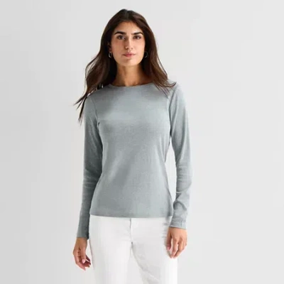 St. John's Bay Womens Crew Neck Long Sleeve T-shirt In Multi