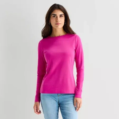 St. John's Bay Womens Crew Neck Long Sleeve T-shirt In Pink