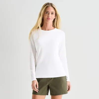 St. John's Bay Womens Crew Neck Long Sleeve T-shirt In White