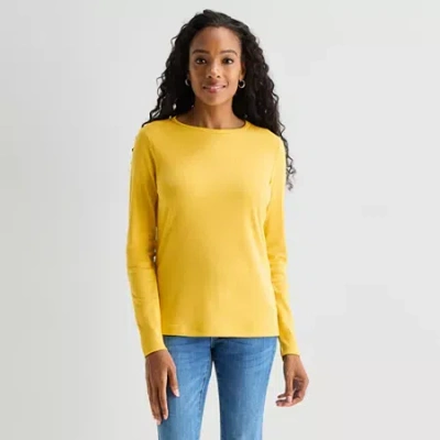 St. John's Bay Womens Crew Neck Long Sleeve T-shirt In Yellow