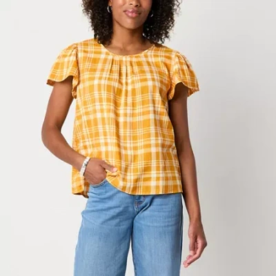 St. John's Bay Womens Crew Neck Short Sleeve Blouse In Yellow