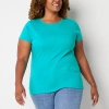 St. John's Bay Womens Crew Neck Short Sleeve Plus T-shirt In Blue