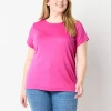 St. John's Bay Womens Crew Neck Short Sleeve Plus T-shirt In Pink