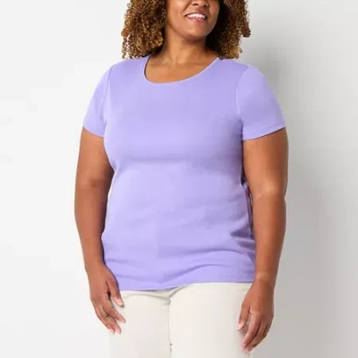 St. John's Bay Womens Crew Neck Short Sleeve Plus T-shirt In Purple