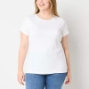 St. John's Bay Womens Crew Neck Short Sleeve Plus T-shirt In White