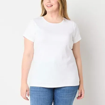 St. John's Bay Womens Crew Neck Short Sleeve Plus T-shirt In White