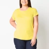 St. John's Bay Womens Crew Neck Short Sleeve Plus T-shirt In Yellow