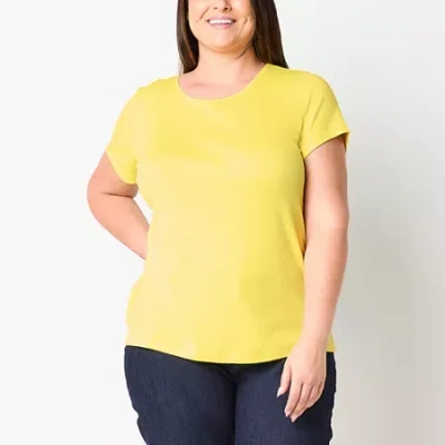 St. John's Bay Womens Crew Neck Short Sleeve Plus T-shirt In Yellow