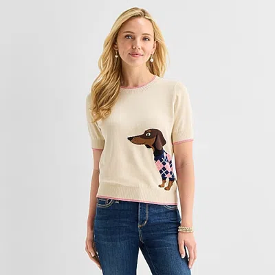 St. John's Bay Womens Crew Neck Short Sleeve Pullover Sweater In Beige