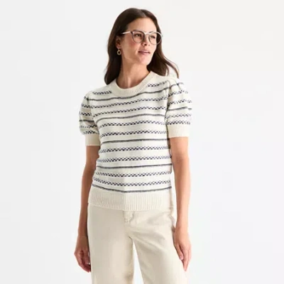 St. John's Bay Womens Crew Neck Short Sleeve Pullover Sweater In Blue