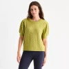 St. John's Bay Womens Crew Neck Short Sleeve Pullover Sweater In Green