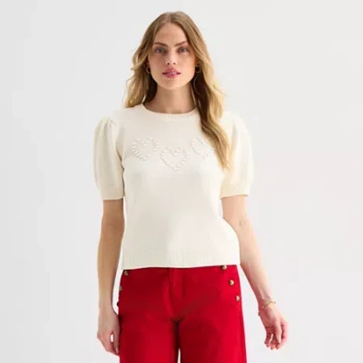 St. John's Bay Womens Crew Neck Short Sleeve Pullover Sweater In Multi