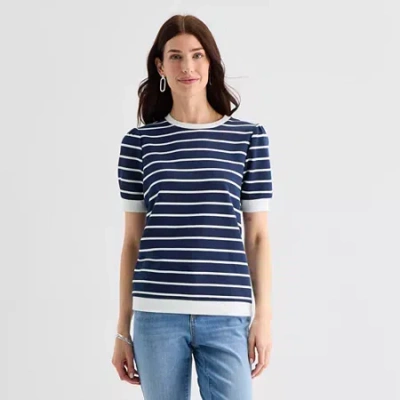 St. John's Bay Womens Crew Neck Short Sleeve Sweatshirt In Blue