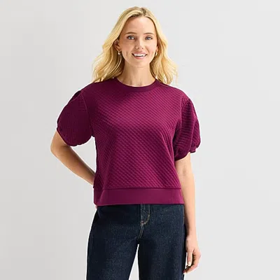 St. John's Bay Womens Crew Neck Short Sleeve Sweatshirt In Red