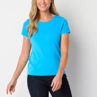 St. John's Bay Womens Crew Neck Short Sleeve T-shirt In Blue