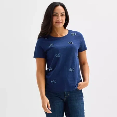 St. John's Bay Womens Crew Neck Short Sleeve T-shirt In Blue