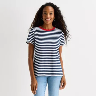 St. John's Bay Womens Crew Neck Short Sleeve T-shirt In Blue