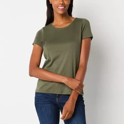 St. John's Bay Womens Crew Neck Short Sleeve T-shirt In Green