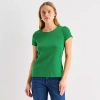 St. John's Bay Womens Crew Neck Short Sleeve T-shirt In Green
