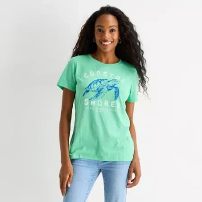 St. John's Bay Womens Crew Neck Short Sleeve T-shirt In Green