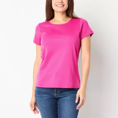 St. John's Bay Womens Crew Neck Short Sleeve T-shirt In Pink