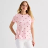 St. John's Bay Womens Tall Crew Neck Short Sleeve Regular Fit Graphic T-shirt In Pink