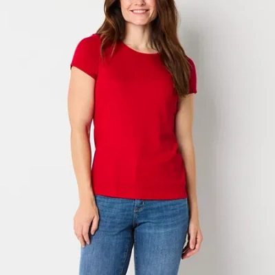 St. John's Bay Womens Crew Neck Short Sleeve T-shirt In Red