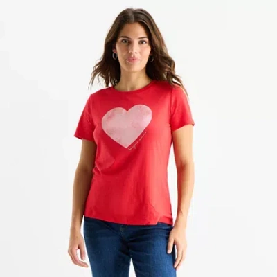 St. John's Bay Womens Crew Neck Short Sleeve T-shirt In Red