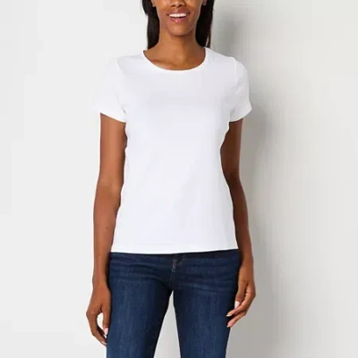St. John's Bay Womens Crew Neck Short Sleeve T-shirt In White