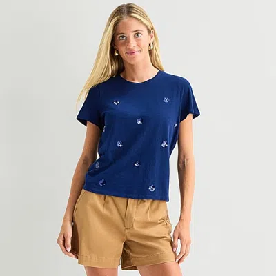 St. John's Bay Womens Crew Neck Short Sleeve T-shirt In Blue